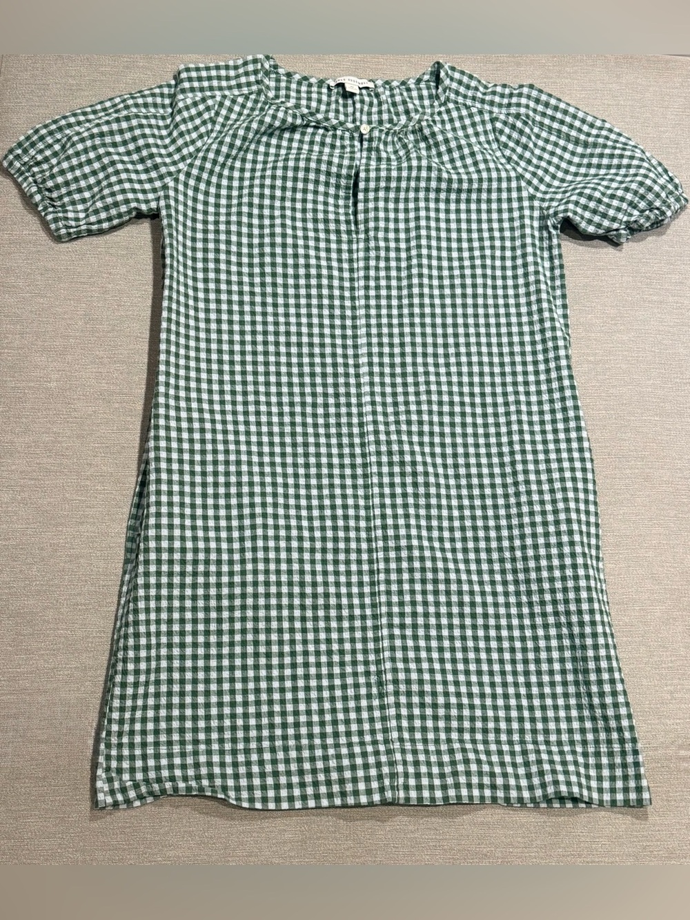 Green Gingham Midi Dress with Short Sleeves